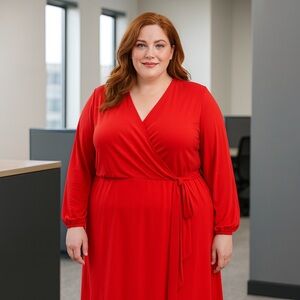 London Times V-Neck Knit Faux Wrap Dess Orange 3X V Neck‎ Office Career Party